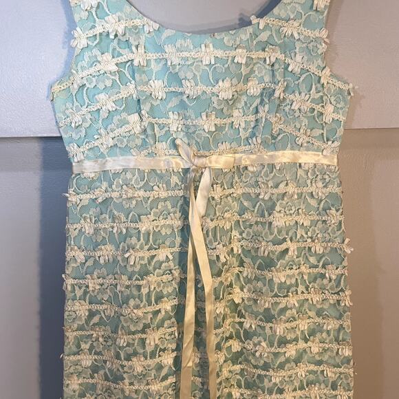 Vintage Handmade Regency Style Floral Lace Blue A-Line Dress SZ S | Bridgerton - Picture 4 of 14